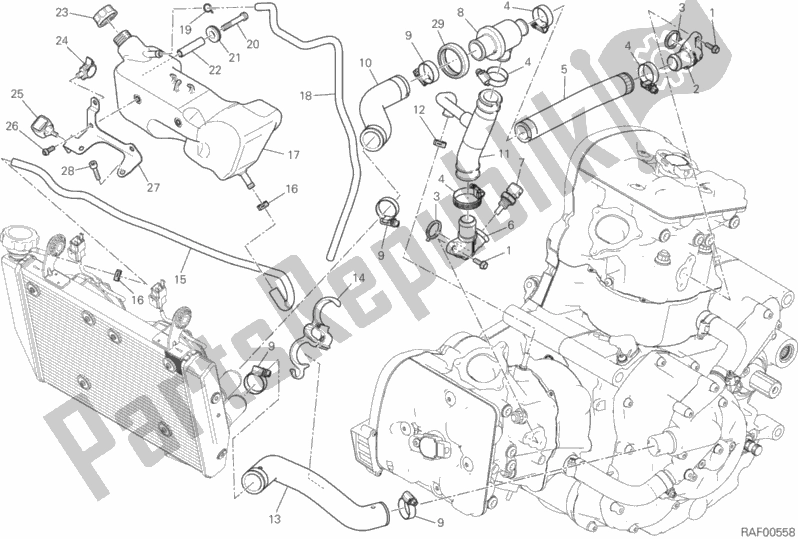 All parts for the Cooling Circuit of the Ducati Hypermotard Hyperstrada 939 2016